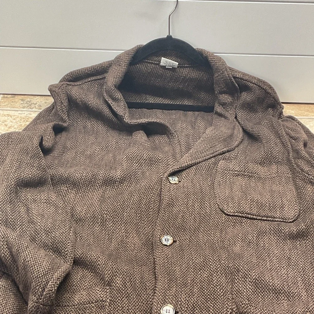 CP Shades Brown Cotton Rayon Textured Knit Unstructured Blazer Jacket Mens L